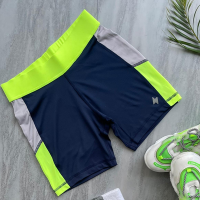 Women's Yoga Shorts, Neon Green & Navy, Spandex