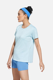 Women's Blue Yoga T-Shirt, Round Neck, Stretchable