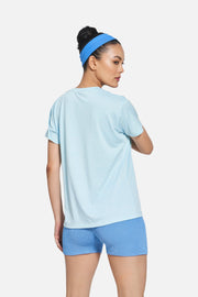 Women's Blue Yoga T-Shirt, Round Neck, Stretchable